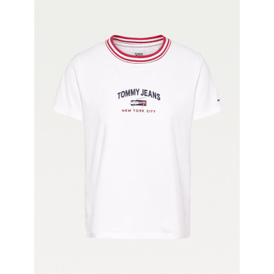 T-shirt femme blanc col contrasté rouge Tommy Jeans référence DW0DW09819