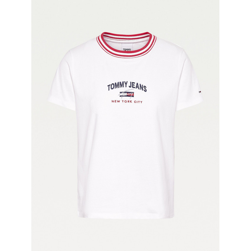 T-shirt femme blanc col contrasté rouge Tommy Jeans référence DW0DW09819