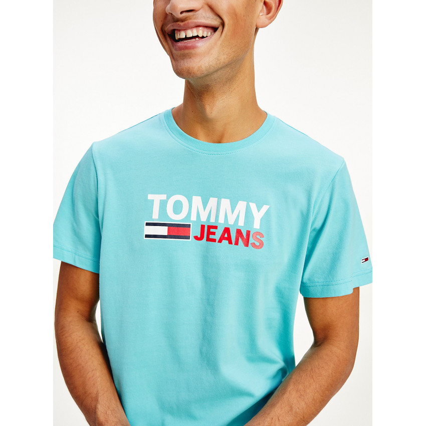 T-shirt homme Turquoise TOMMY JEANS coupe droite Référence DM0DM10214 CTA E-shop CLOANE