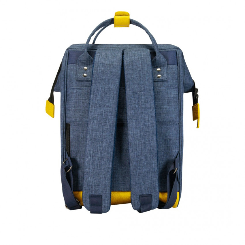 Sac à dos bleu jeans et jaune CABAIA matière toile nylon 2 poches interchangeables pc 13'' référence MADRID E-Boutique CLOANE