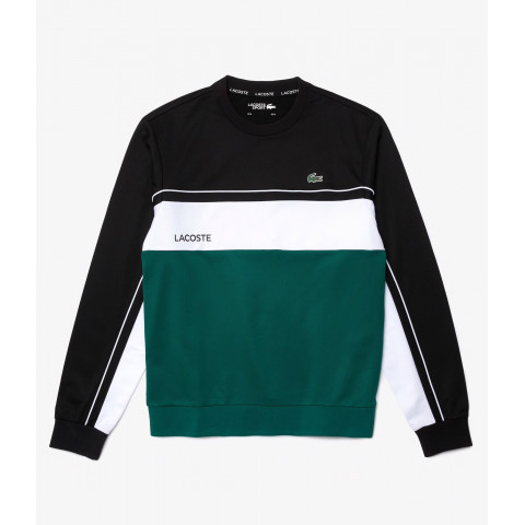 Sweat homme Lacoste tricolor noir blanc et vert col rond référence SH9569, Boutique en ligne CLOANE