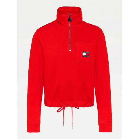 SWEAT ZIPPE TOMMY HILFIGER FEMME RELAXED BADGE Rouge DW0DW11045 | Cloane Vannes