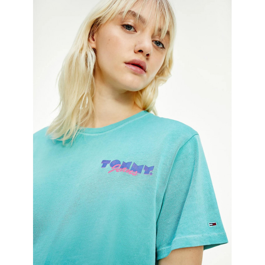 T-Shirt TOMMY HILFIGER Femme CROP VINTAGE Turquoise DW0DW10435-L7G | Cloane Vannes