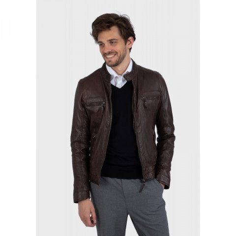 Blouson Cuir Oakwood Homme CASEY Marron casey-60901 | Cloane Vannes