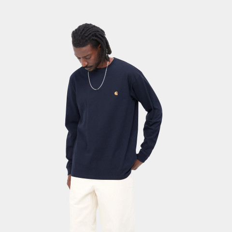 T-Shirt Manches Longues Homme CHASE Bleu Marine ou Blanc