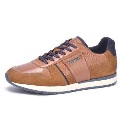 Baskets Homme en Cuir AFFAIRI Cognac et Bleu Marine