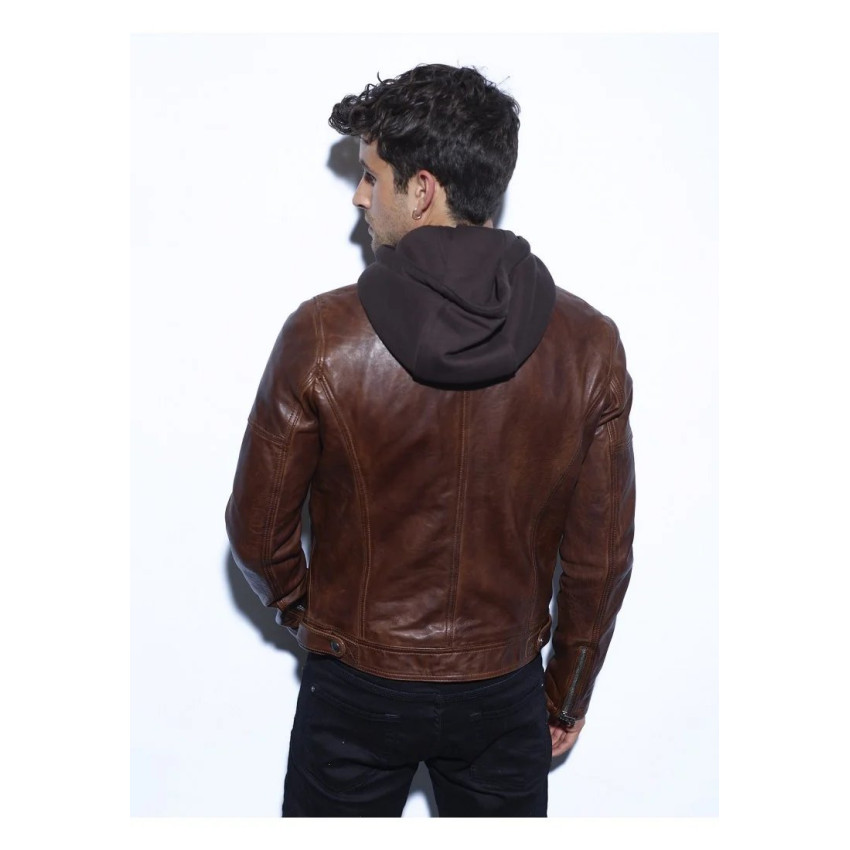 Veste en cuir d'agneau homme DAYTONA Bishop Dark cognac Cloane Vannes