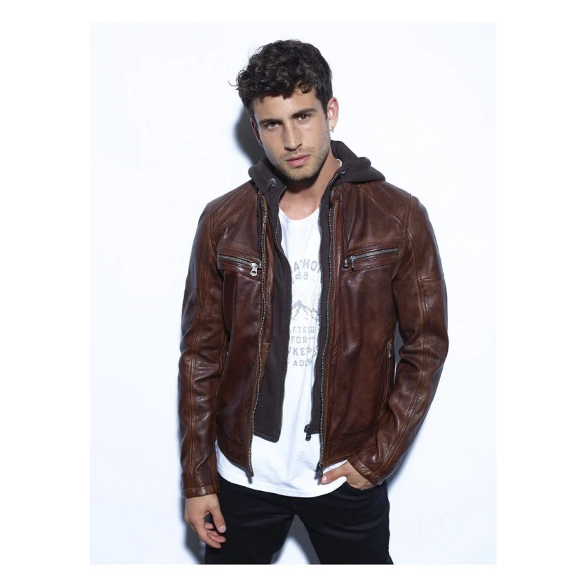 Veste en cuir d'agneau homme DAYTONA Bishop Dark cognac Cloane Vannes