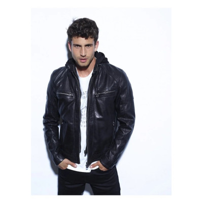 Veste en cuir d'agneau homme DAYTONA Bishop Noir Cloane Vannes