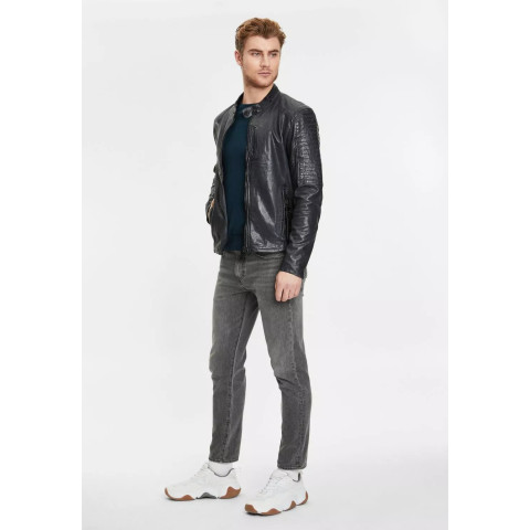 Blouson en cuir d'agneau homme GIPSY 2.0 Lajorv bleu marine Cloane Vannes