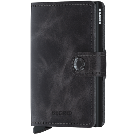 Porte carte Secrid Miniwallet vintage gris et noir en cuir et aluminium Cloane Vannes