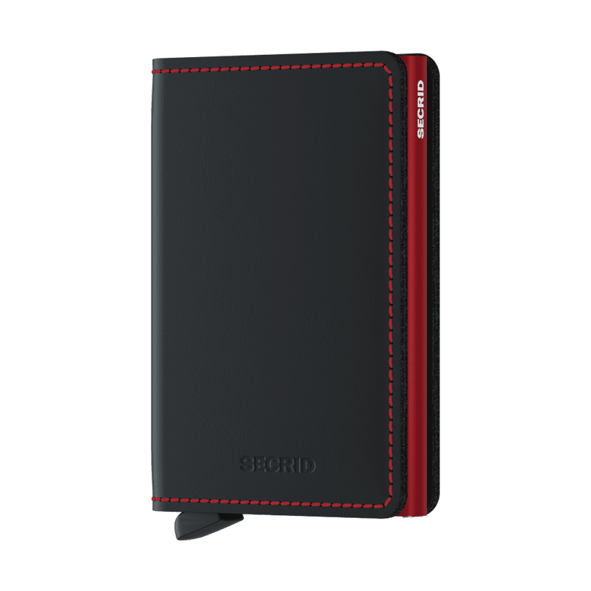 Porte Cartes en cuir et aluminium Secrid Slimwallet Noir matte et rouge Cloane Vannes