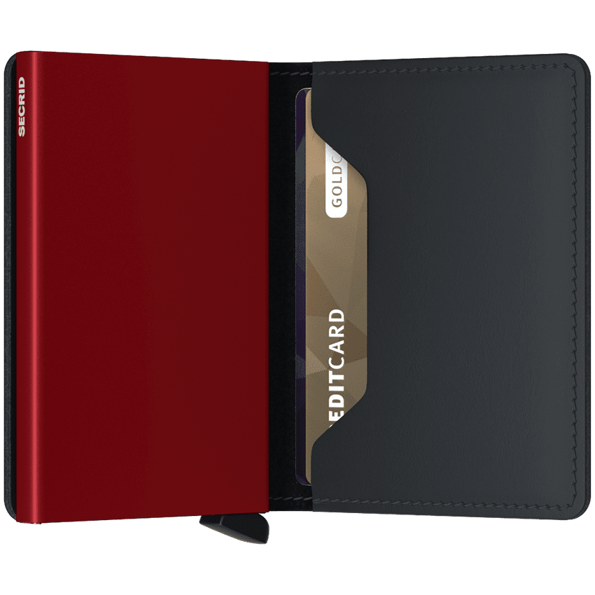 Porte Cartes en cuir et aluminium Secrid Slimwallet Noir matte et rouge Cloane Vannes