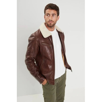 Blouson en cuir d'agneau DAYTONA Platon Dark Cognac Cloane Vannes