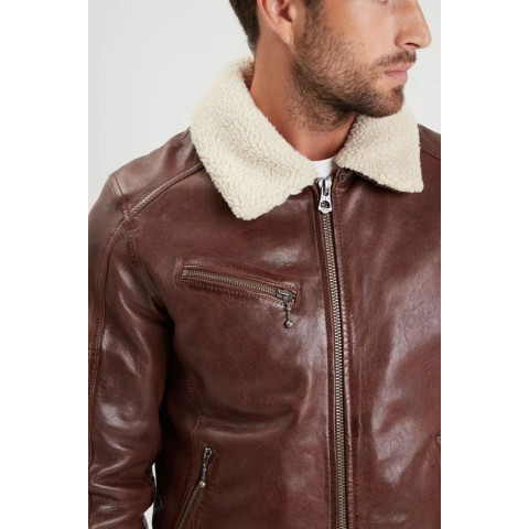 Blouson en cuir d'agneau DAYTONA Platon Dark Cognac Cloane Vannes