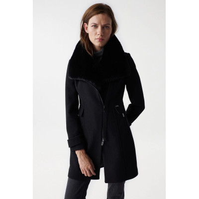 Manteau Femme SALSA Grace Noir avec col en fourrure Cloane Vannes