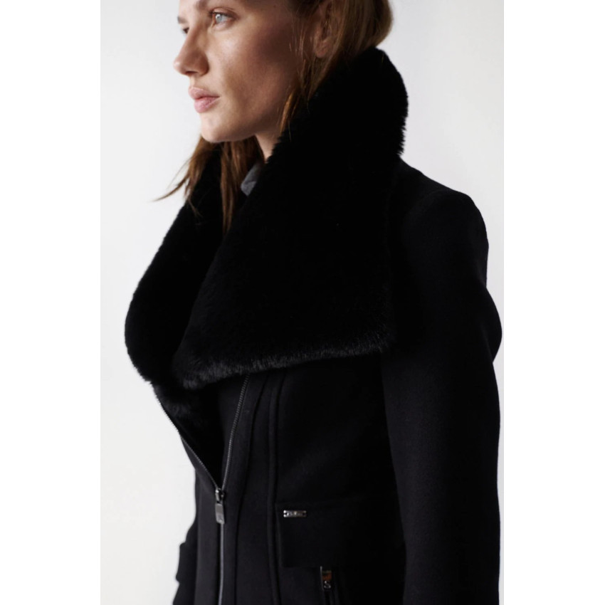 Manteau Femme SALSA Grace Noir avec col en fourrure Cloane Vannes
