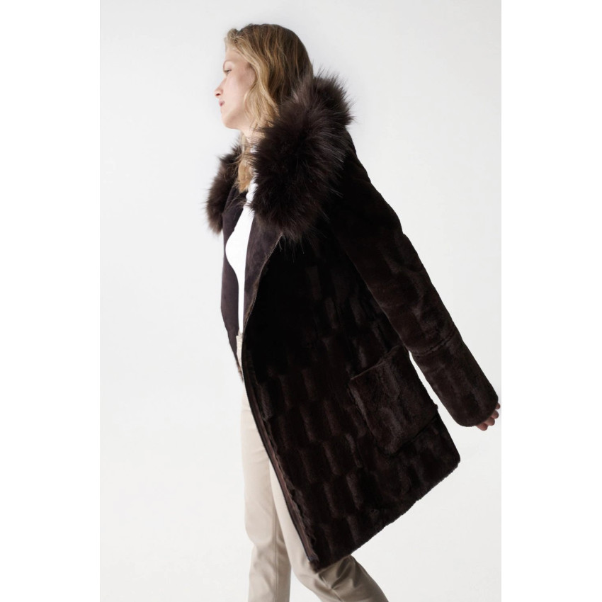 Manteau Femme SALSA Réversible Anthracite avec capuche fourrure Cloane Vannes