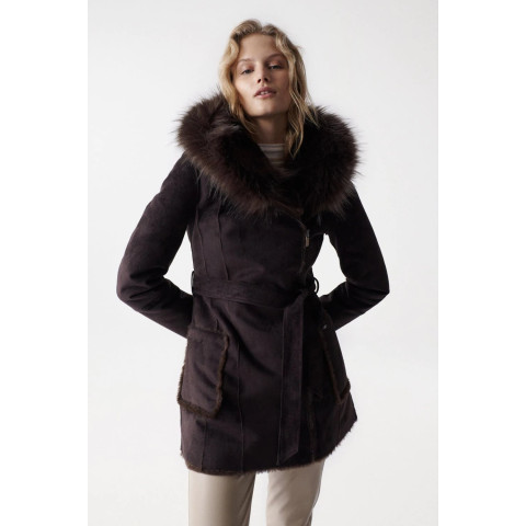 Manteau Femme SALSA Réversible Anthracite avec capuche fourrure Cloane Vannes