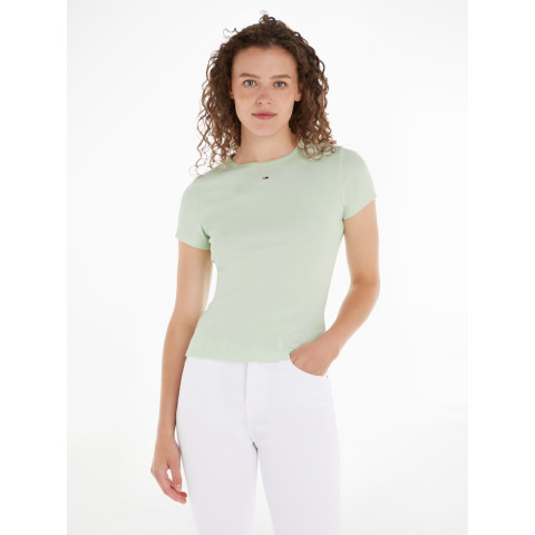 Tee-Shirt moulant Femme Tommy Hilfiger Jeans Essential Côtelé Vert Cloane Vannes