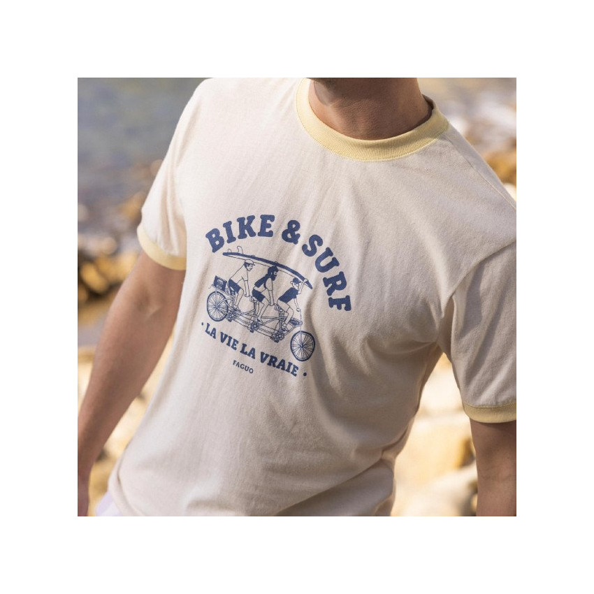 Tee-shirt Homme FAGUO Lugny Bike & Surf Ecru et Jaune Cloane Vannes