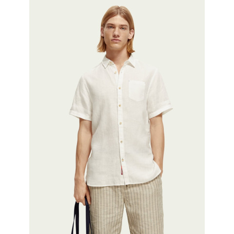 Chemise manches courtes en lin Homme Scotch & Soda LINEN Blanc Cloane Vannes