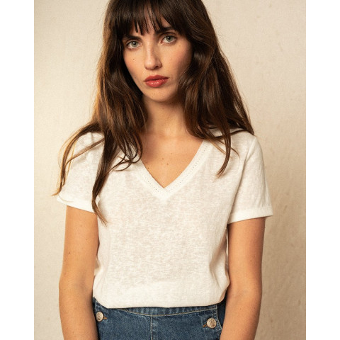Tee-shirt Femme en col V Grace & Mila ISIDORE Ecru Cloane Vannes