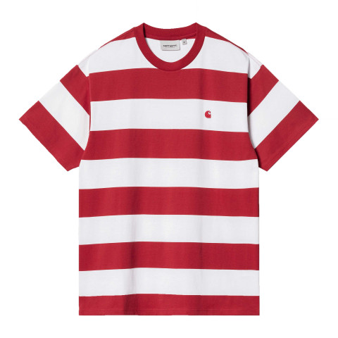 T-Shirt Homme Carhartt Wip DAMPIER RAYÉ Rouge et Blanc Cloane Vannes I031613-1-2