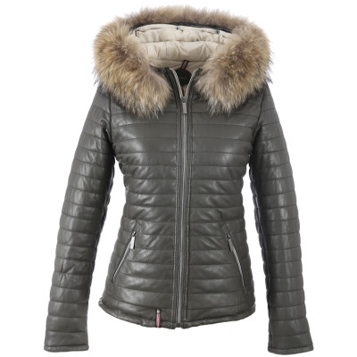 Blouson en Cuir Oakwood Femme HAPPY Kaki Cloane Vannes HAPPY 1 61677 526