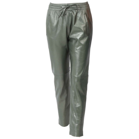 Pantalon en Cuir Oakwood Femme GIFT METAL Vert Foncé Cloane Vannes 64588