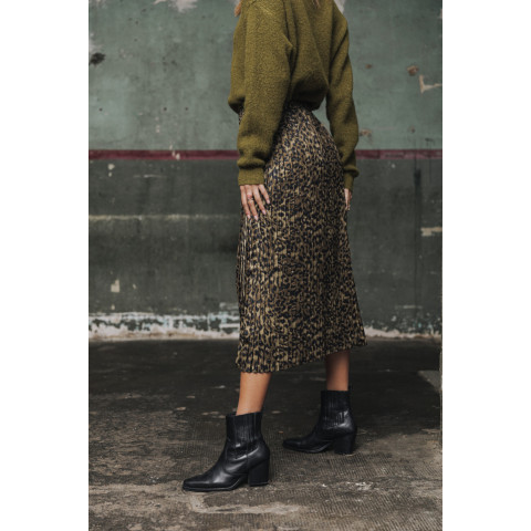 Jupe Femme Freeman T Porter JOSEPHA LEOPARDO Kaki Cloane Vannes 23322458 CV12 F792