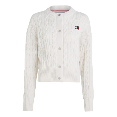 Pull Boutonnée Femme Tommy Jeans BADGE CABLE CARD Blanc Cloane Vannes DW0DW16529 YBH