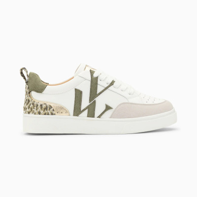 Baskets Vanessa Wu Femme JOYCE Blanc et Kaki Cloane Vannes BK2555