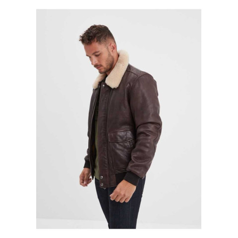 Blouson en Cuir Daytona 73 Homme CORSAIR Marron Foncé Cloane Vannes FUR SHEEP PE