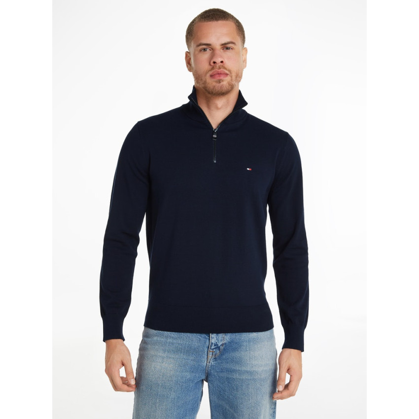Pull 1/2 Zip Homme Tommy Hilfiger  1985 COLLECTION Bleu Marine Cloane Vannes MW0MW25352 DW5