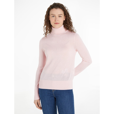 Pull Col Roulé Tommy Hilfiger Femme MONOGRAMME Rose Cloane Vannes WW0WW40982 TJQ