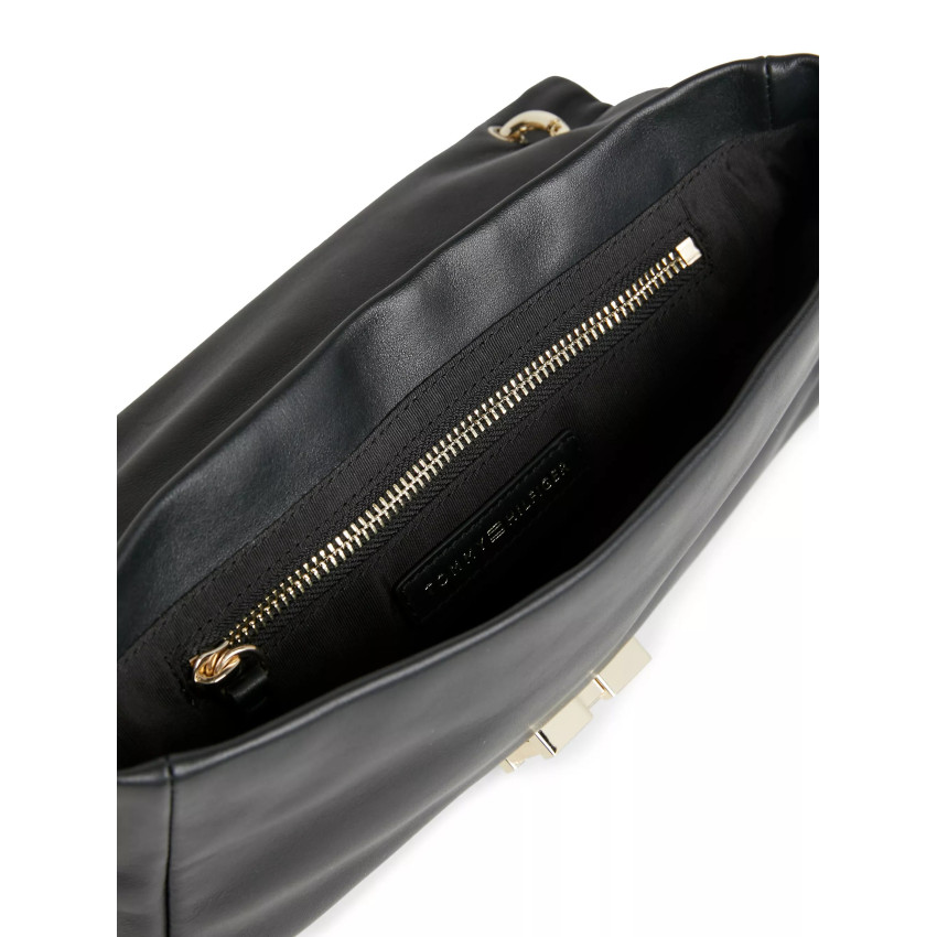 Sac à main en cuir Femme TOMMY HILFIGER PUSHLOCK Noir Cloane Vannes AW0AW15685 BDS