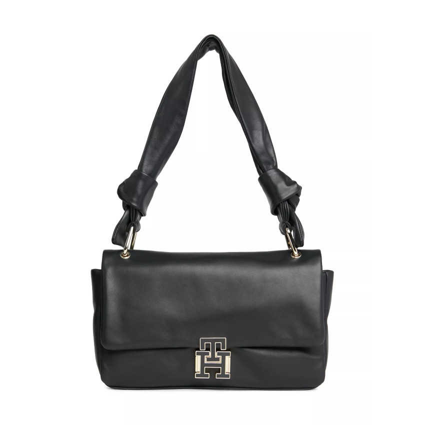 Sac à main en cuir Femme TOMMY HILFIGER PUSHLOCK Noir Cloane Vannes AW0AW15685 BDS