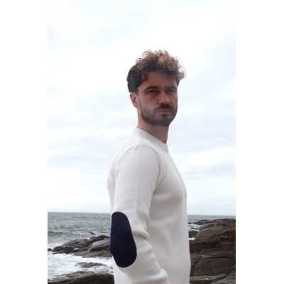 Pull Marin Homme Optimist Sud Finistère OLIVE Blanc et Bleu Marine Cloane Vannes