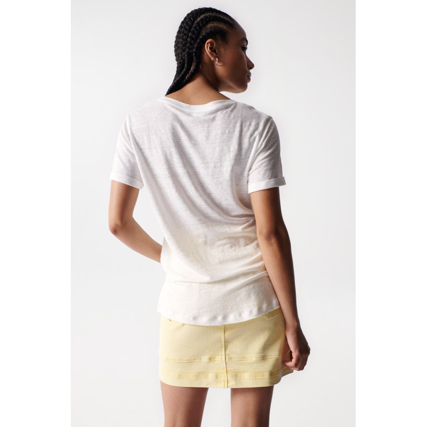 T-Shirt Salsa Jeans Femme en LIN Blanc Cloane Vannes 21007531 001
