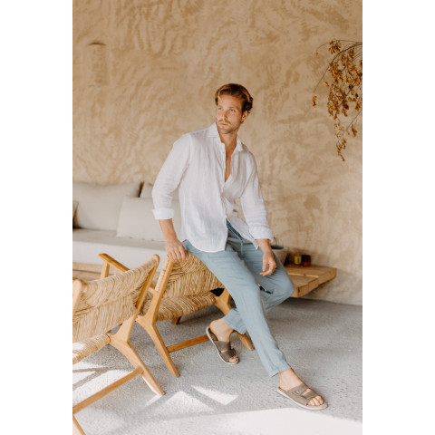 Chemise en Lin Homme Gerry St Tropez FORMENTERA Blanc Cloane Vannes