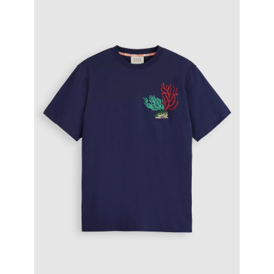 T-Shirt Homme Scotch & Soda EMBROIDERED CORAL Bleu Marine Cloane Vannes