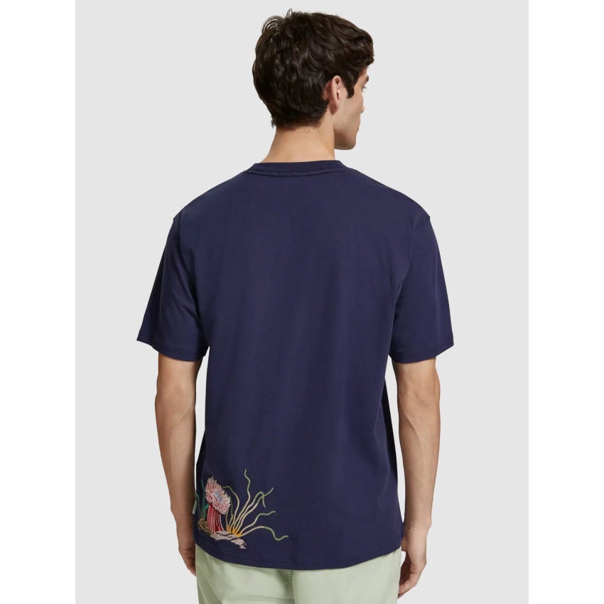 T-Shirt Homme Scotch & Soda EMBROIDERED CORAL Bleu Marine Cloane Vannes