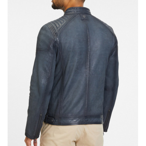Blouson en Cuir Homme GIPSY 2.0 BIKER Bleu Cloane Vannes 1201-0485