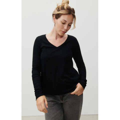 T-Shirt Manches Longues Col V Femme American Vintage JACKSONVILLE Noir Cloane Vannes JAC52