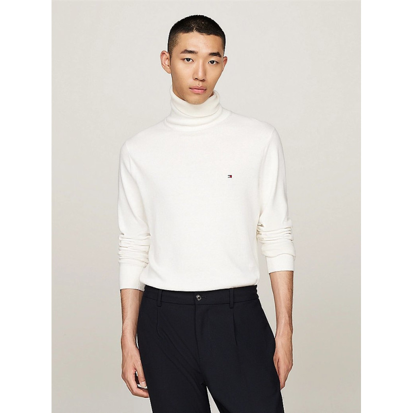 Pull Col Roulé Tommy Hilfiger Homme PIMA Blanc Cloane Vannes MW0MW28048