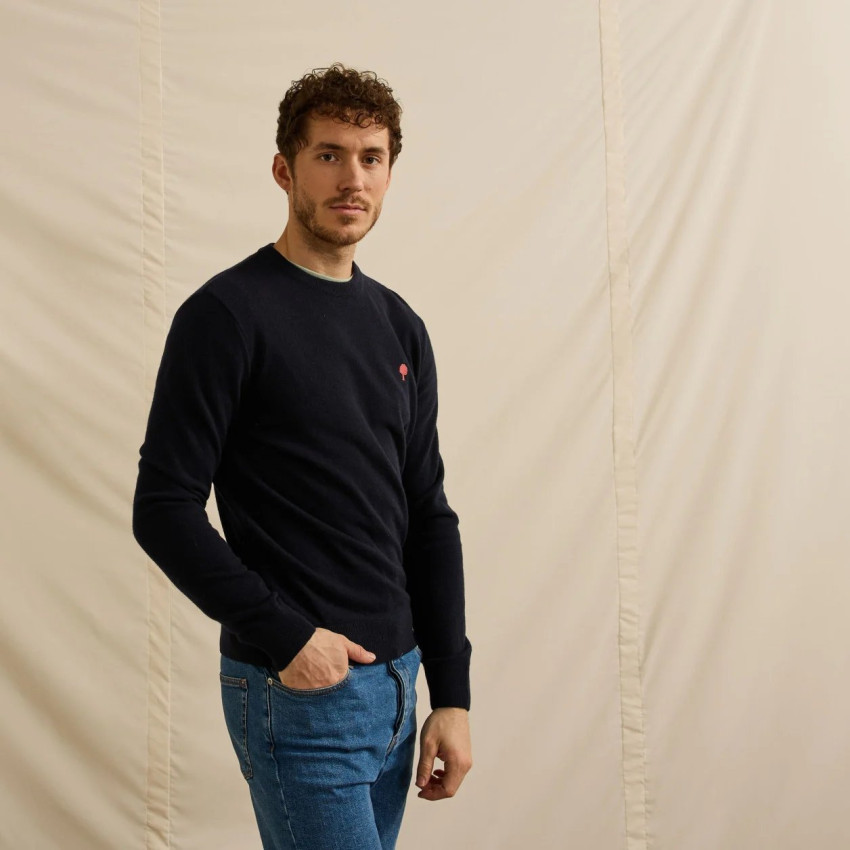 Pull Homme Faguo  MARLY Bleu Marine Cloane Vannes F23KN0401 NAV00