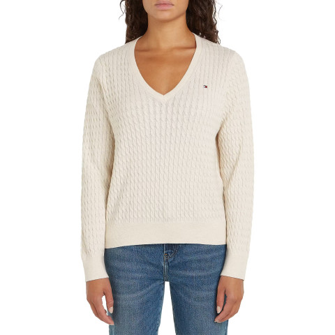Pull Femme Tommy Hilfiger CABLE FINE Ecru Cloane Vannes WW0WW44987