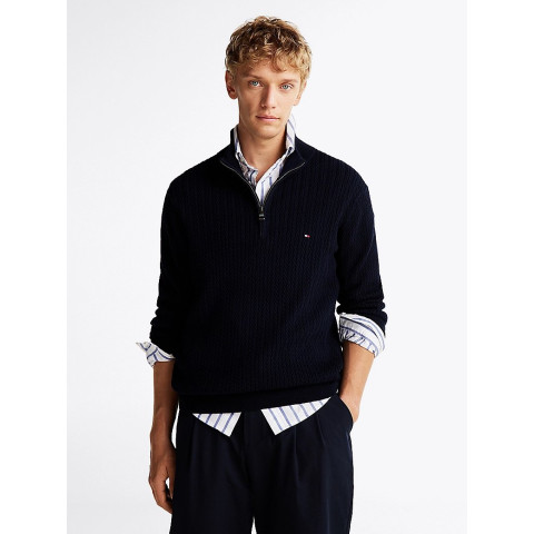 Pull Demi Zip Bleu Marine Homme HERRINGBONE Bleu Marine  Cloane Vannes MW0MW37401 DW5