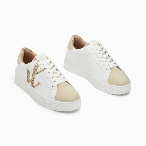 Baskets Femme Vanessa Wu LOU Blanc et Beige Cloane Vannes BK2765